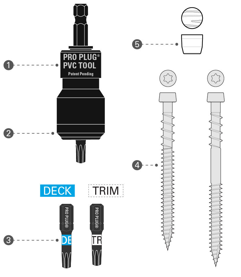 Pro Plug PVC Plugs and Epoxy Screws for Trex Tree House 85 Plugs for 20 sq ft 75 Epoxy Screws 